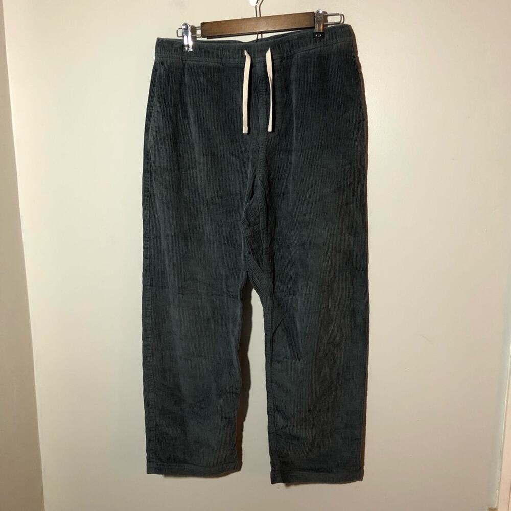 Element mens S wide wale blue corduroy pants elastic pull on waist wide legs